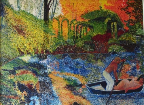 Peinture , pointilliste-fauve, promenade amoureuse